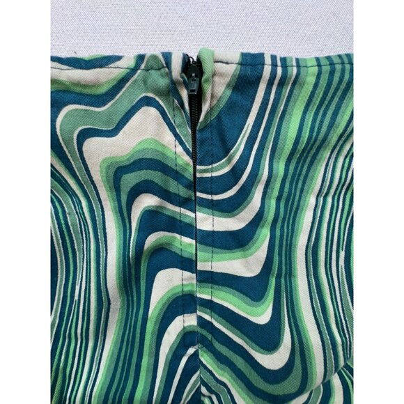 Motel Psychedelic Pattern Mini Skirt Size Small Green & Blue - Picture 8 of 8